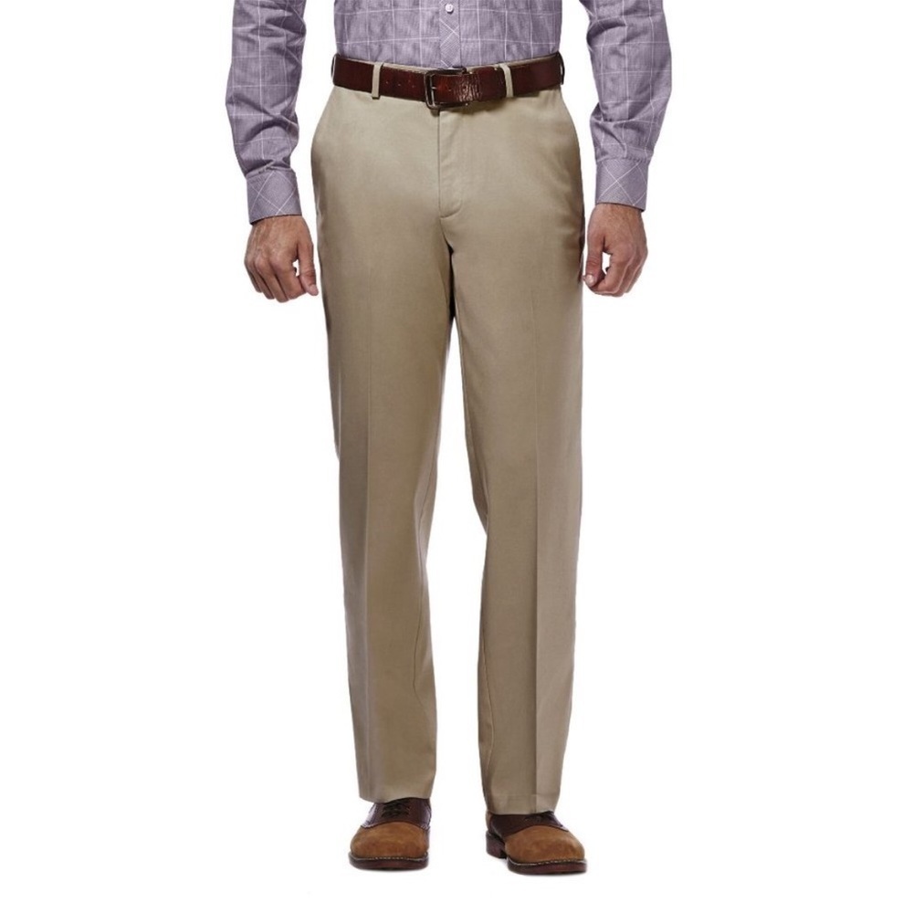 Haggar Men's Classic Fit Khaki Cotton Tan Chinos Dress Pants 36Wx 30L